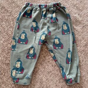 Kids Casual Jogger Pants in Sage Green with Navy Monkey Motif
